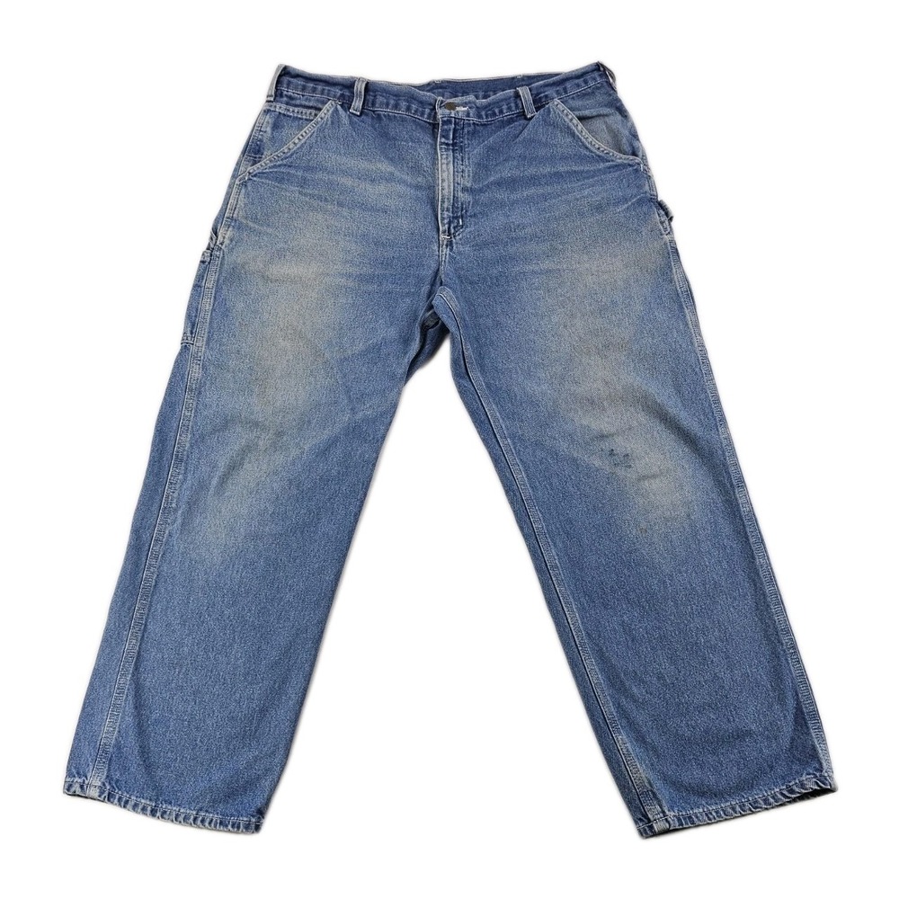 Carhartt Carpenter Utility Pants Men's 40x30 Denim Blue Jeans Distressed B13-DST